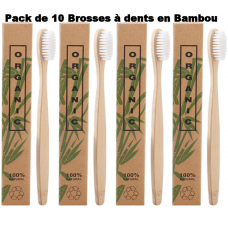Lot de 10 Brosses à dents en bambou 100% Naturelle Biodégradable Végan